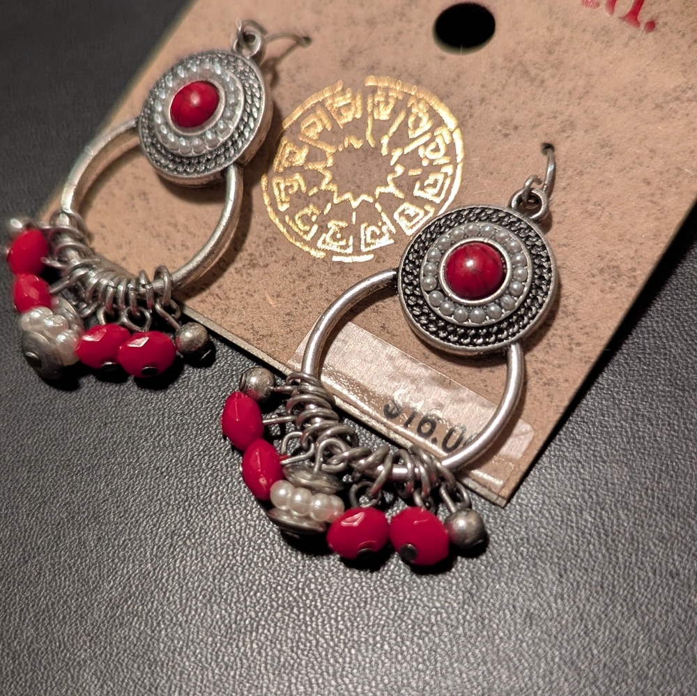 Ruby Rd. Silver and Red Dangle Earrings - Picture 2 of 3
